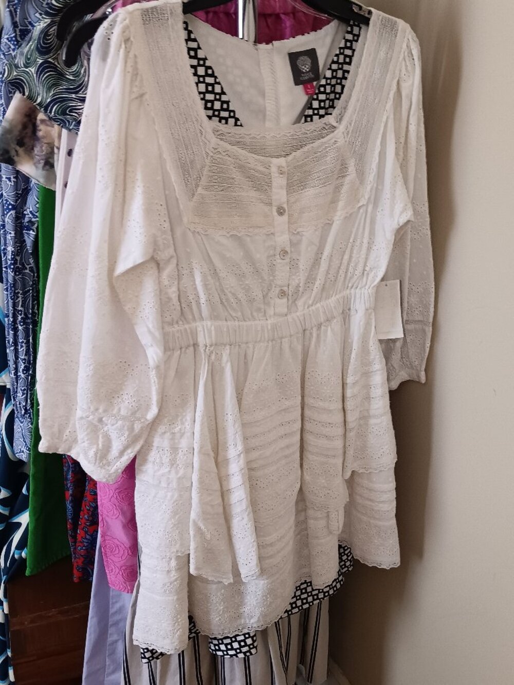 NWT Women's White Eyelet & Lace Cotton Mini Dress Size M